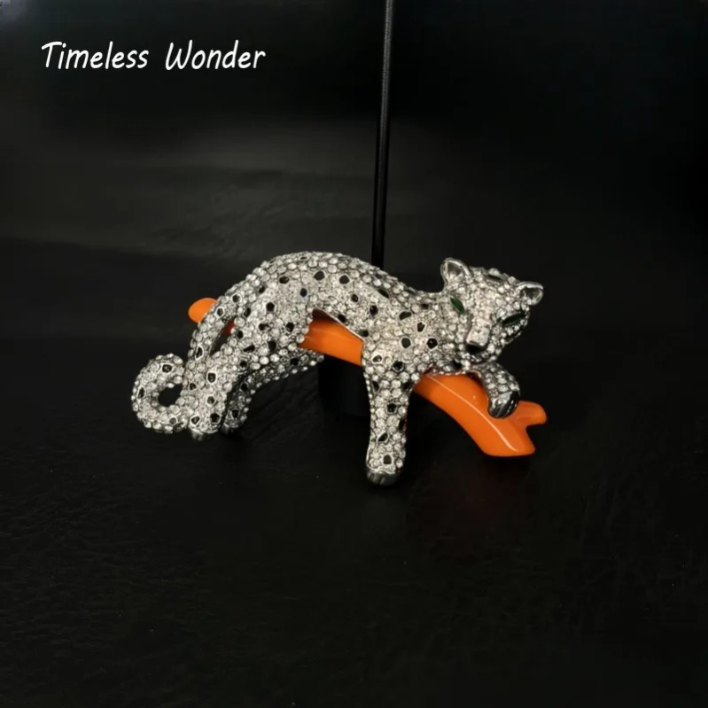 Vintage Fashion Runway - Bros Pin Leopard Zirkon Enamel Mewah