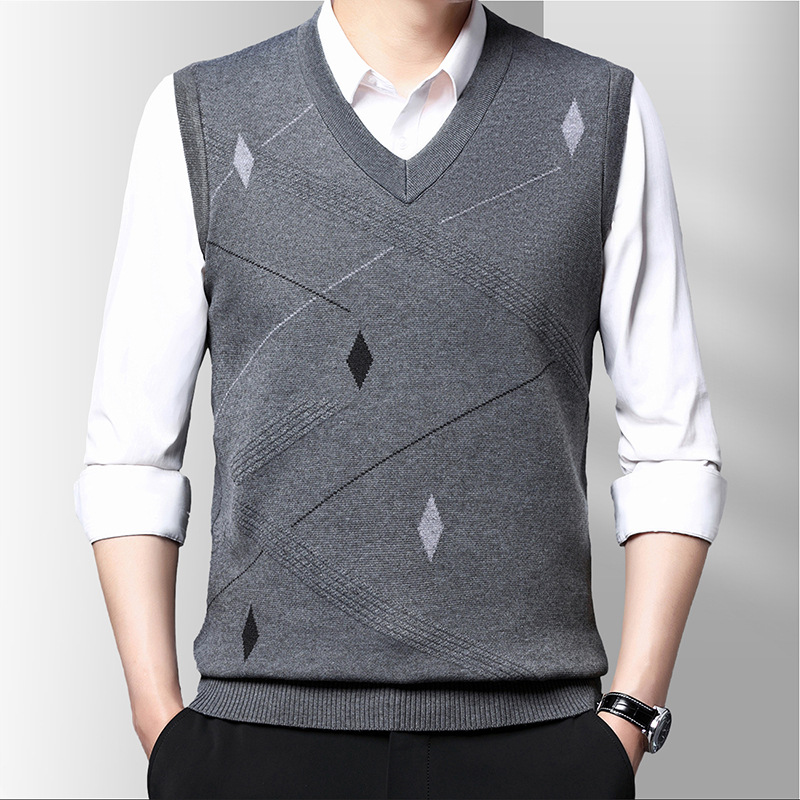 Vintage Fashion Korea - Sweter Tank tanpa lengan Jacquard Solid