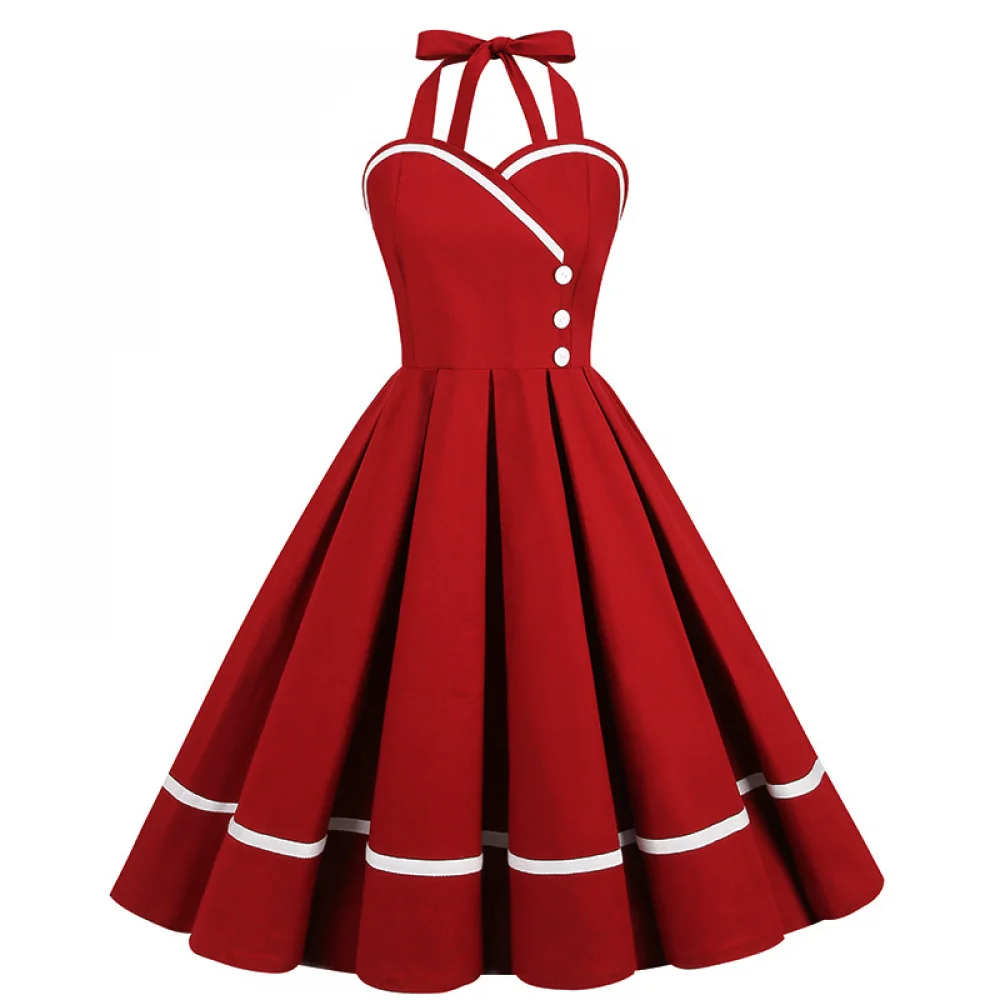 Vintage Fashion Dresses - Gaun Retro Halloween 50S 60S 80S