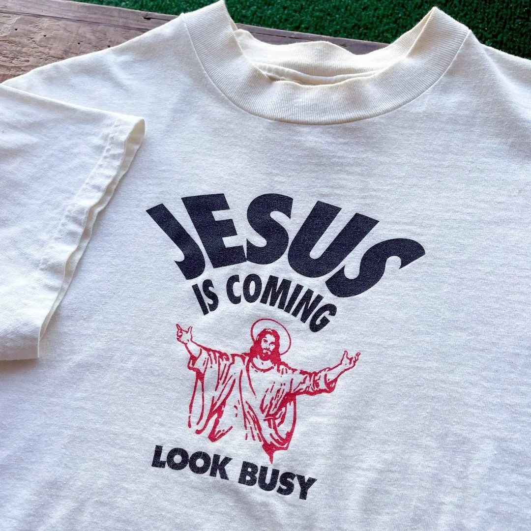 Tie Dye Shirt Vintage - Yesus is Coming kaus cetakan bergaya