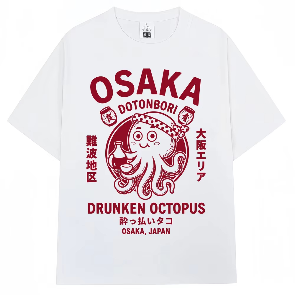 Vintage Fashion Osaka - Kaos Grafis Gurita Mabuk Gaya Jepang