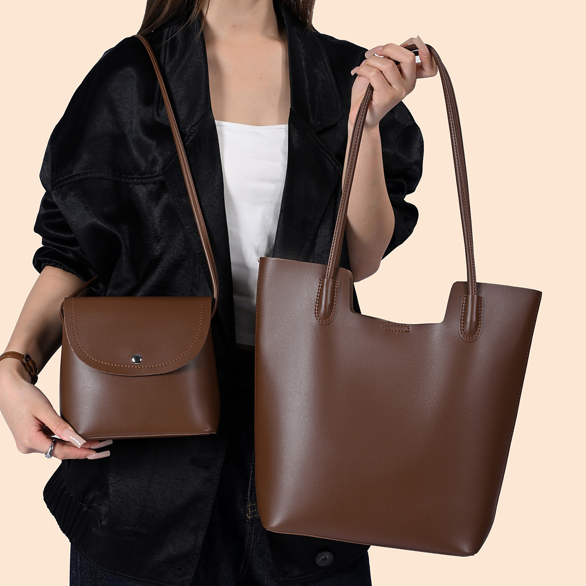 Vintage Zipper - Tas Selempang Kulit Sintetis untuk Wanita,
