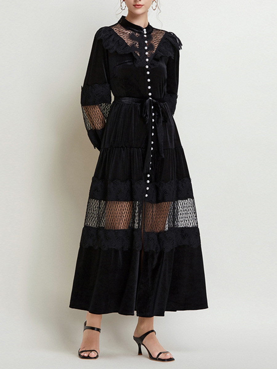 Vintage Fashion Runway - Fashion gaun pesta wanita Maxi tambal