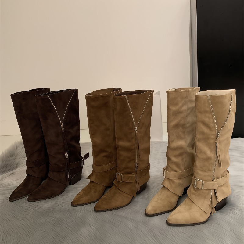 Vintage Zipper - Sepatu Bot Wanita Kulit Suede Vintage