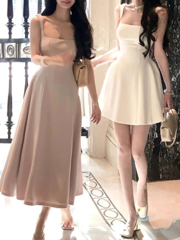 Vintage Fashion Korea - Gaun Mini bertali tanpa lengan musim