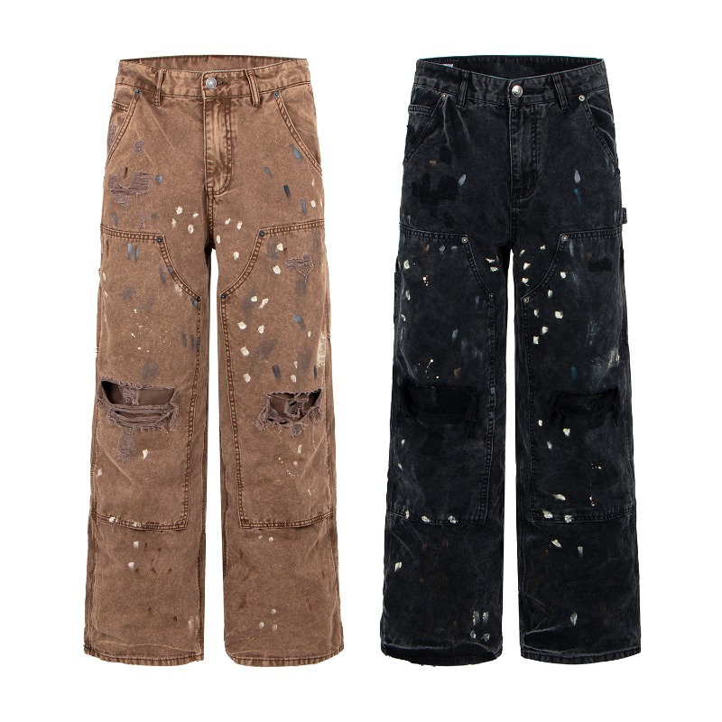 Vintage Fashion In Japan - Celana Denim Kaki Lebar Model Sobek