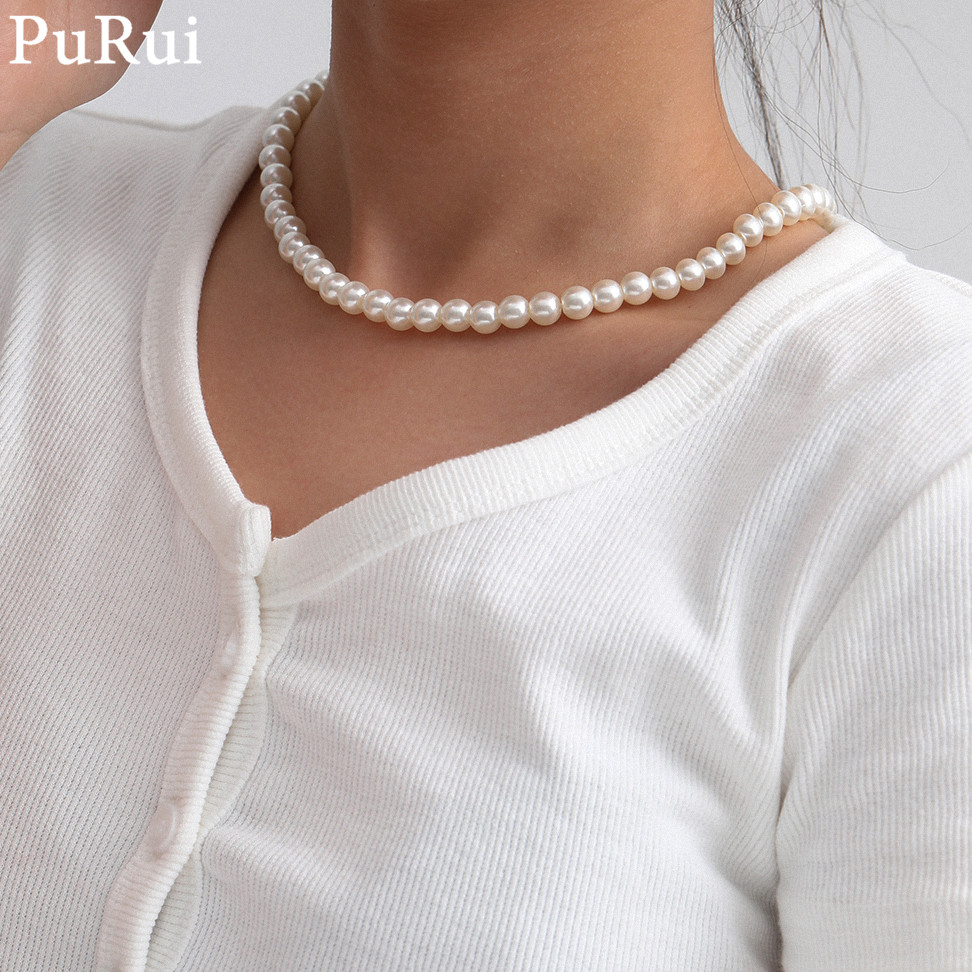 Kalung Choker mutiara imitasi  - Vintage Fashion Korea ulasan dan harga