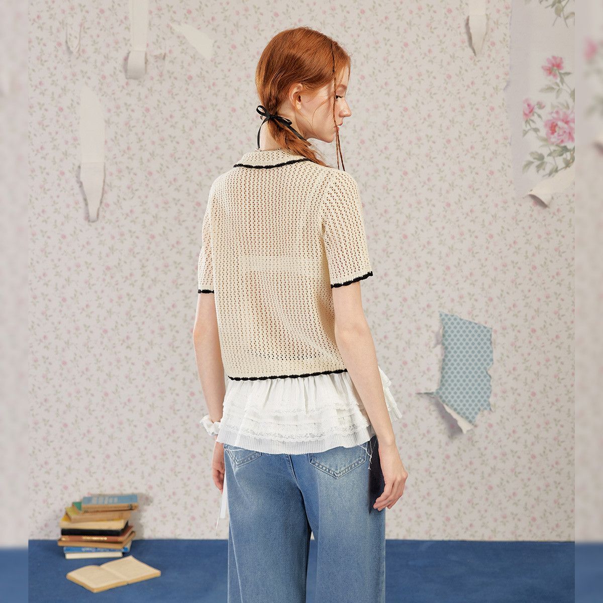 Kaus Blus Bergaris Rajutan Wan - Vintage Fashion Korea ulasan dan harga