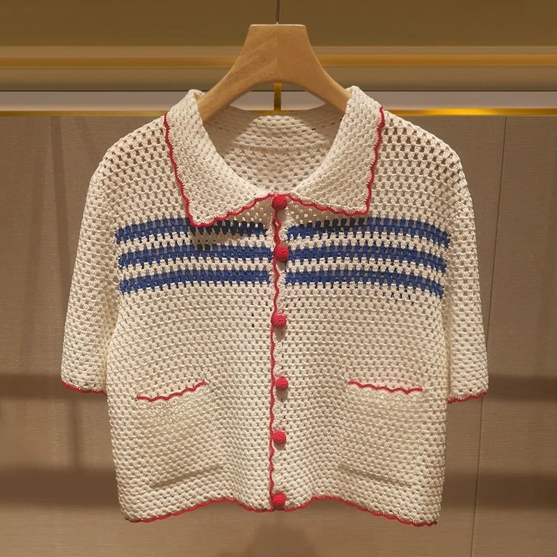 Kaus Blus Bergaris Rajutan Wan - Vintage Fashion Korea ulasan dan harga