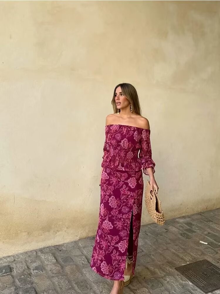 Set Dua Potong Cetak Elegan Se - Vintage Fashion In 2025 ulasan dan harga