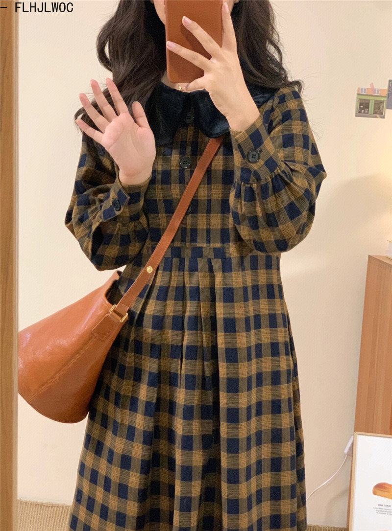 Gaun Kotak-kotak Kopi 2023 Pak - Vintage Fashion Korea ulasan dan harga