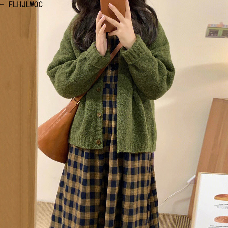 Gaun Kotak-kotak Kopi 2023 Pak - Vintage Fashion Korea ulasan dan harga