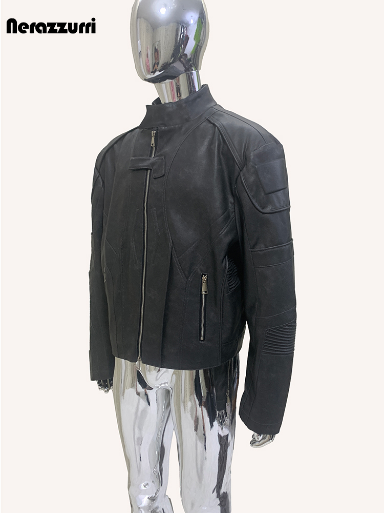 Nerazzurri Jaket Kulit PU Hita - Vintage Fashion Runway ulasan dan harga