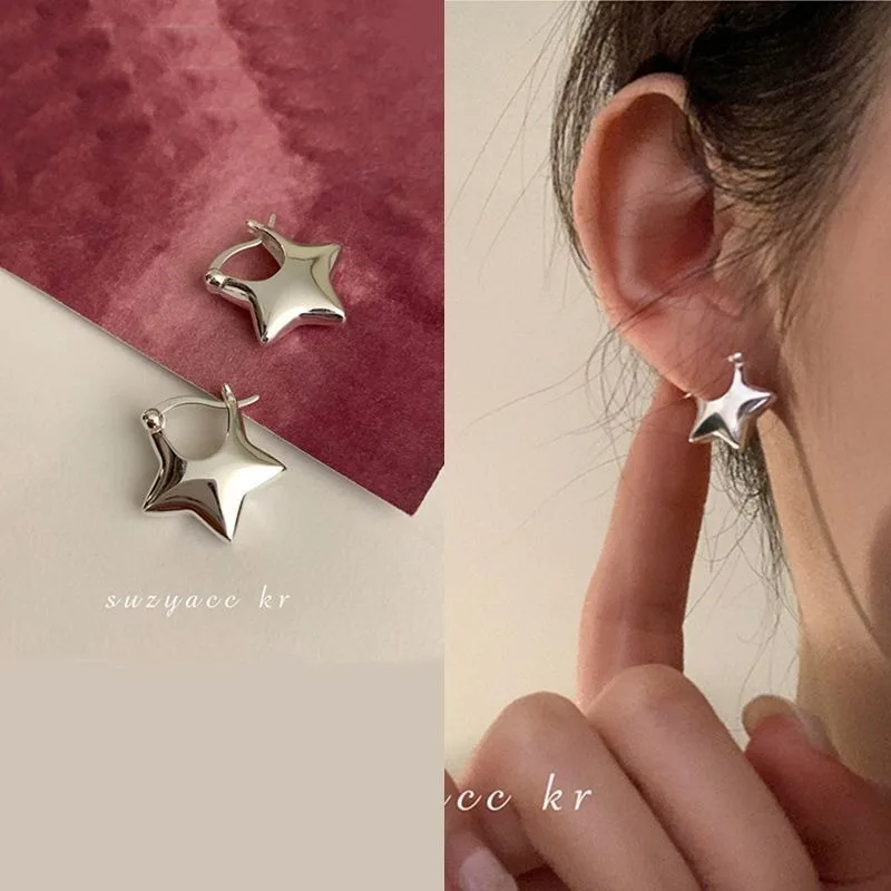 Anting-anting Hoop Pentagram k - Vintage Fashion Korea ulasan dan harga