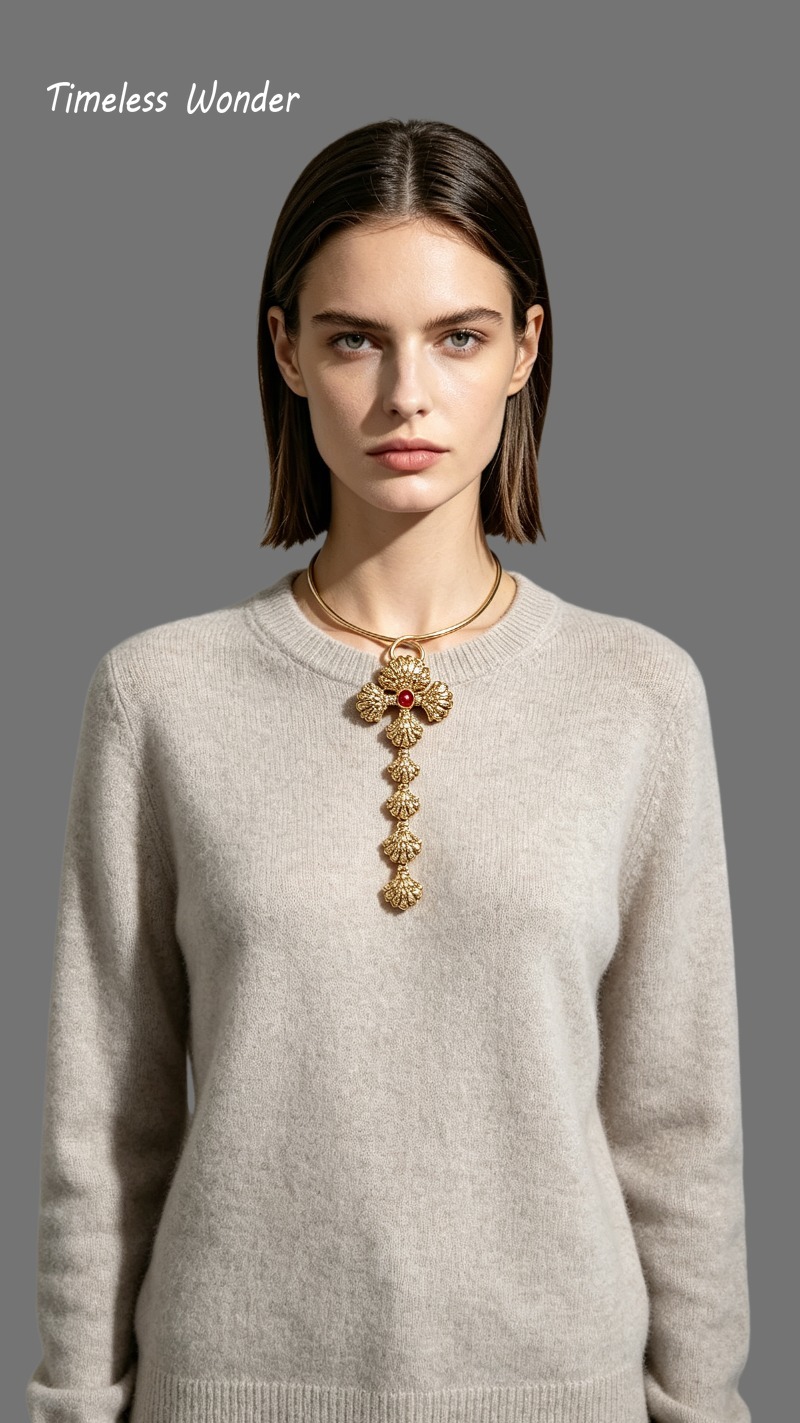 Kalung Kaca Motif Bunga Retro  - Vintage Fashion Runway ulasan dan harga