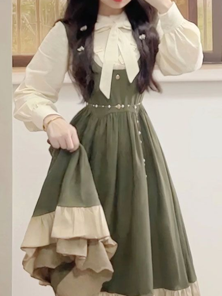 Gaun Tali Desain Lolita Preppy - Vintage Fashion In 2025 ulasan dan harga