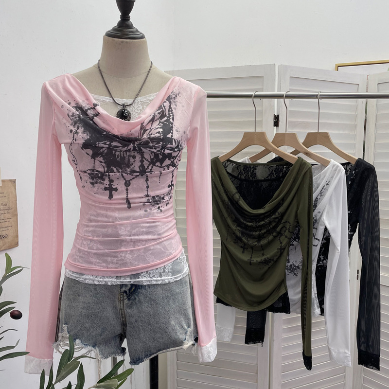 T-shirt Lengan Panjang Jaring  - Tie Dye Shirt Vintage ulasan dan harga