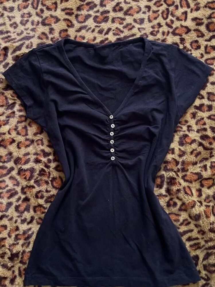 Kaos Biru Tua Vintage Korea Wa - Vintage Fashion Korea ulasan dan harga