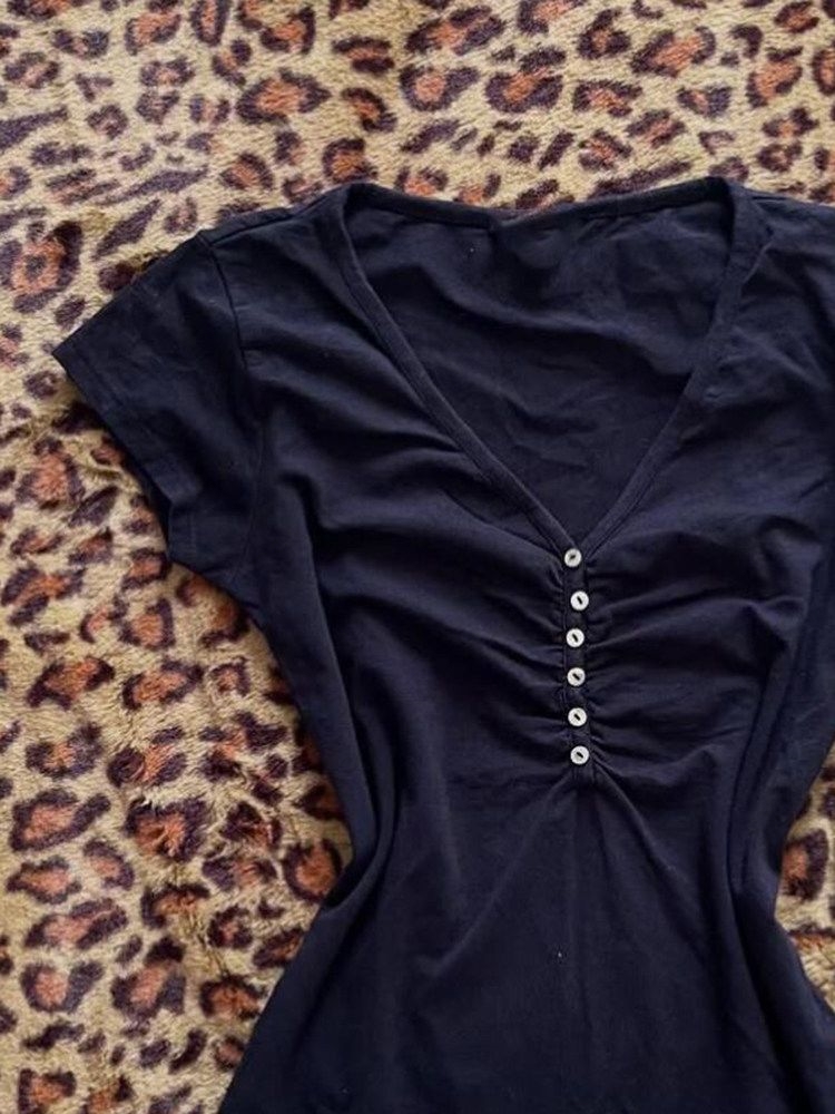 Kaos Biru Tua Vintage Korea Wa - Vintage Fashion Korea ulasan dan harga
