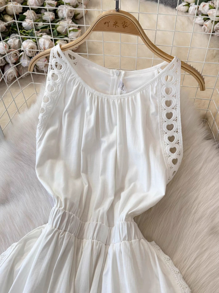 Gaun Putih Wanita Berongga Ele - Vintage Fashion Korea ulasan dan harga