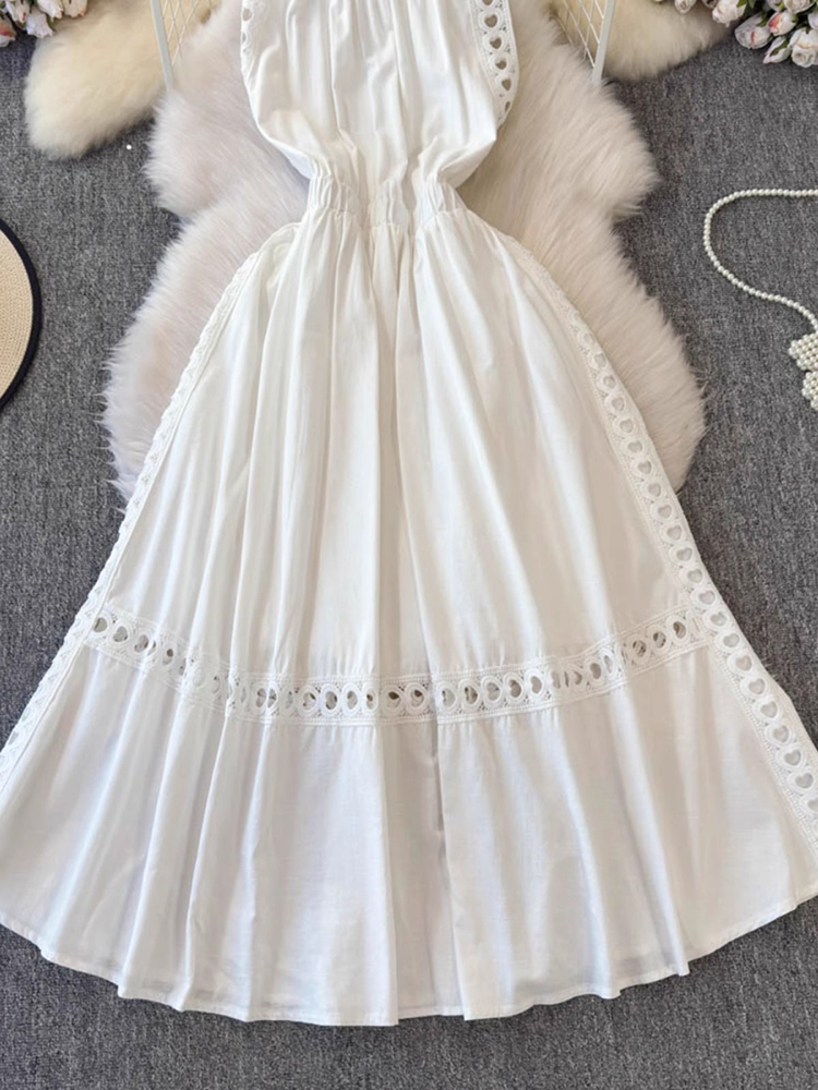 Gaun Putih Wanita Berongga Ele - Vintage Fashion Korea ulasan dan harga
